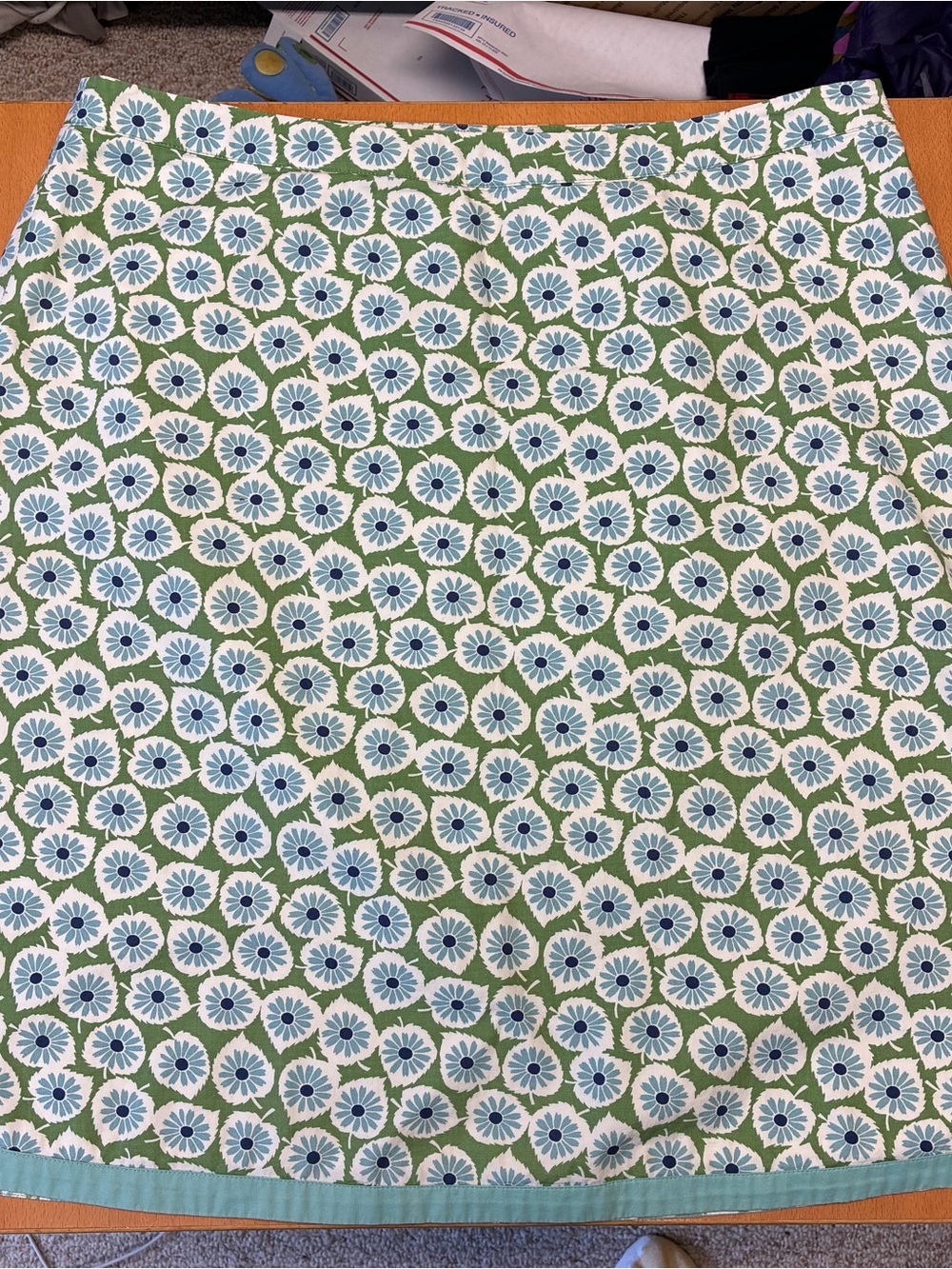 Boden Cotton Floral Skirt in Light Blue, Green, Navy & Cream, US 12R
